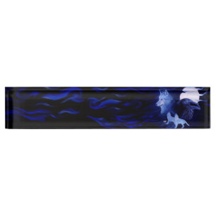 Porte-nom Loup et Raven avec la pleine lune