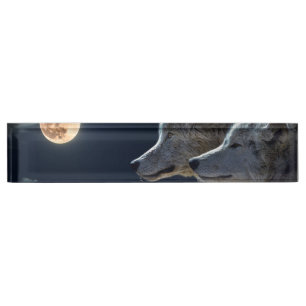 Porte-nom Loups blancs dans la Pleine lune