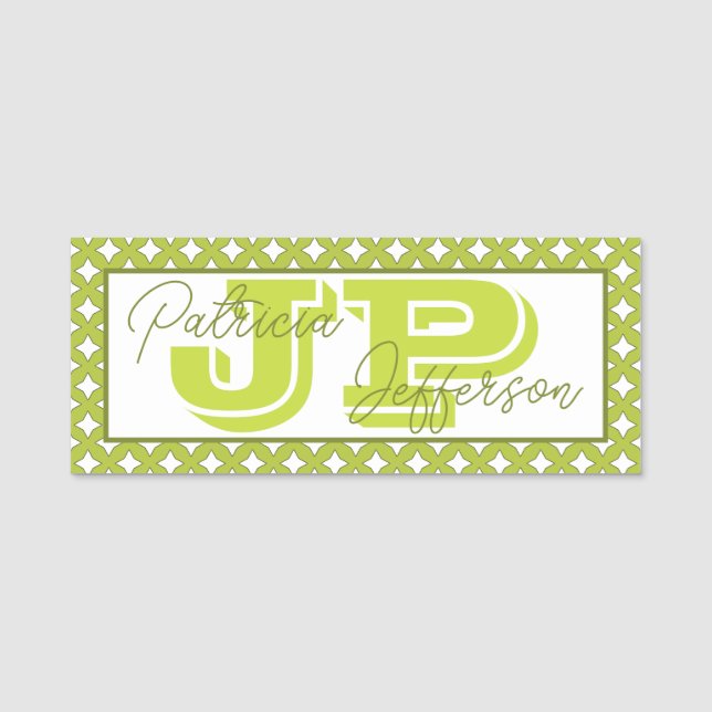 Porte-nom Lumière Unique Vert Acide Maille Chic Monogramme (Devant)