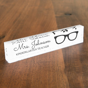 Porte-nom Lunettes personnalisées noires pour enseignant