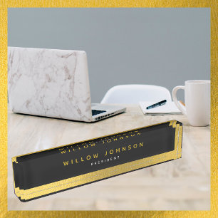 Porte-nom Luxe Black Gold Classy Executive Business Gift
