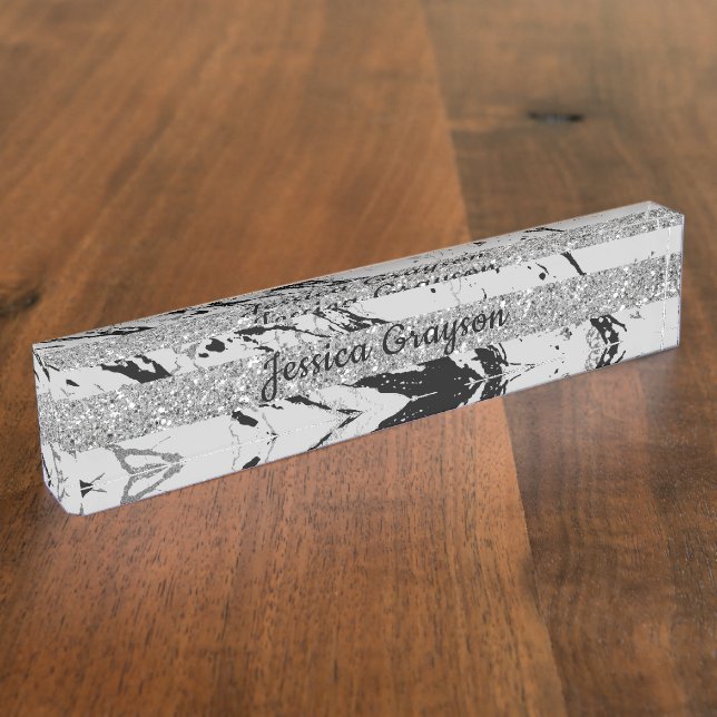 Porte-nom Luxe élégant de parties scintillantes argentées (Taille)