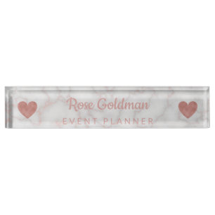 Porte-nom Luxe Girly d'or de pierre rose moderne de marbre