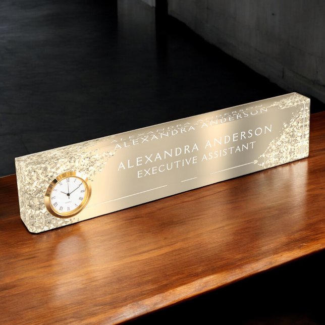 Porte-nom Luxe Gold Sparkle Parties scintillant Beauté Profe (Créateur téléchargé)