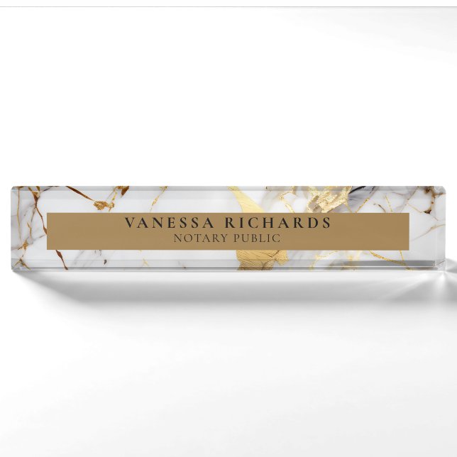 Porte-nom Luxe Gold White Grey Elegant Notaire (Devant)