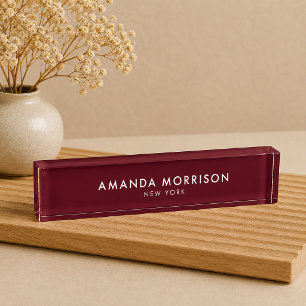 Porte-nom Luxe Minimaliste Rouge Bourgogne