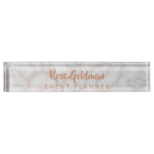 Porte-nom Luxe rose moderne de pierre de marbre d'or