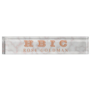 Porte-nom Luxe rose moderne de pierre de marbre d'or de HBIC
