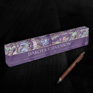 Porte-nom Luxe violet sous-marine   Dark Pastel Gold Sea Lif