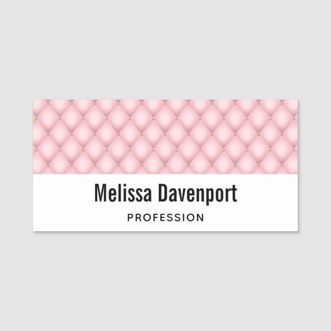 Porte-nom Luxueux Motif en diamant verni rose (Devant)