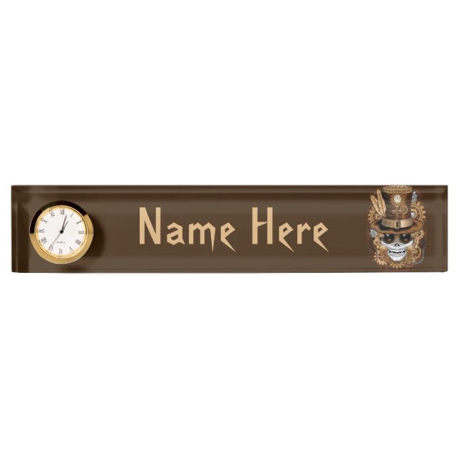 Porte-nom Machine rétro Voodoo à vapeur crâne (Devant)