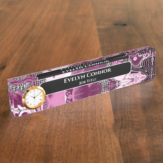 Porte-nom Magenta Marble Classy Moderne Personnalisé (Taille)