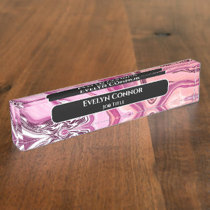 Porte-nom Magenta Marble Classy Moderne Personnalisé