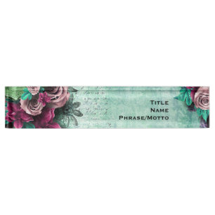 Porte-nom Manuscrit vert et pourpre vibrant de cru des roses
