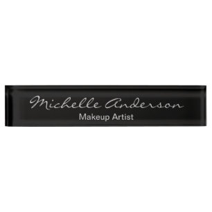 Porte-nom Maquillage de script gris noir - Plaque d'identifi