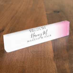 Porte-nom Maquillage et cheveux blanc rose et gris