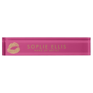 Porte-nom Maquillage Lèvres Pailleur Or Rose Personnaliser N