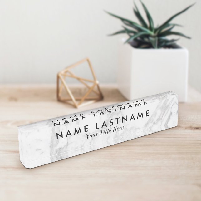 Porte-nom Marbre blanc gris élégant Bureau personnalisé Plaq (Créateur téléchargé)