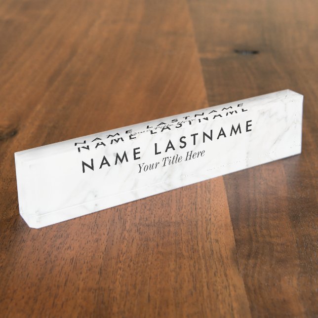 Porte-nom Marbre blanc gris élégant personnalisé (Taille)