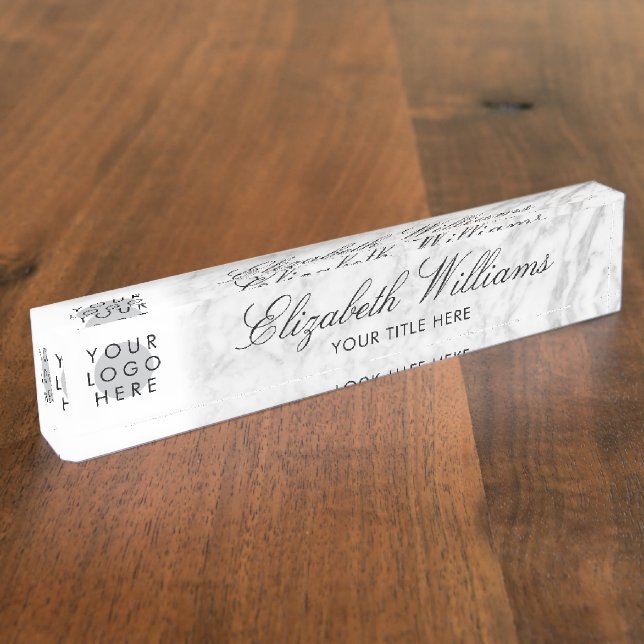 Porte-nom Marbre blanc gris Imprimer votre logo Classy Elega (Taille)