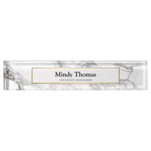 Porte-nom Marbre blanc moderne Faux Gold Frame