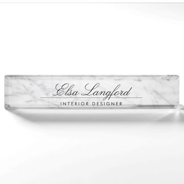 Porte-nom Marbre blanc moderne Luxe Designer Desk Nameplate (Devant)