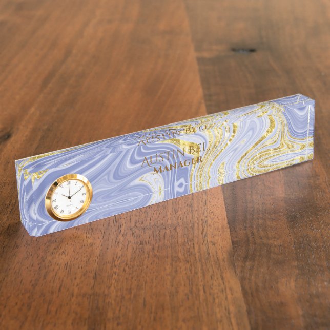 Porte-nom Marbre bleu et or Personnalisé (Taille)