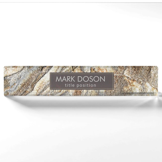 Porte-nom Marbre Brown Gris Et Beige Monogramme (Devant)