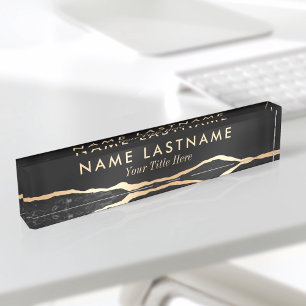 Porte-nom Marbre d'Agate d'Or Noir Moderne