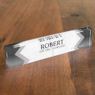 Porte-nom Marbre d'argent noir personnalisé géométrique