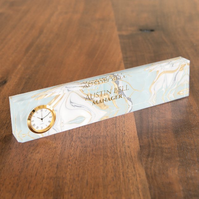 Porte-nom Marbre d'or blanc turquoise Personnalisé (Taille)
