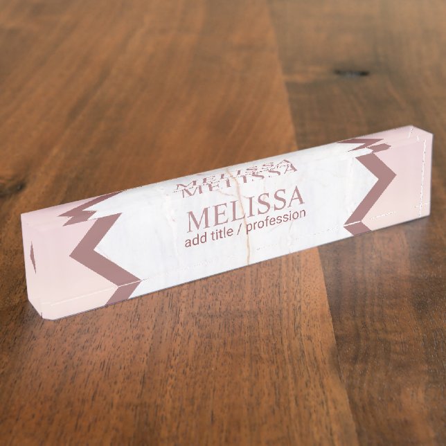 Porte-nom Marbre d'or Rose personnalisé géométrique (Taille)