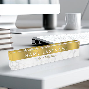 Porte-nom Marbre gris or Faux Elégant Moderne Design élégant