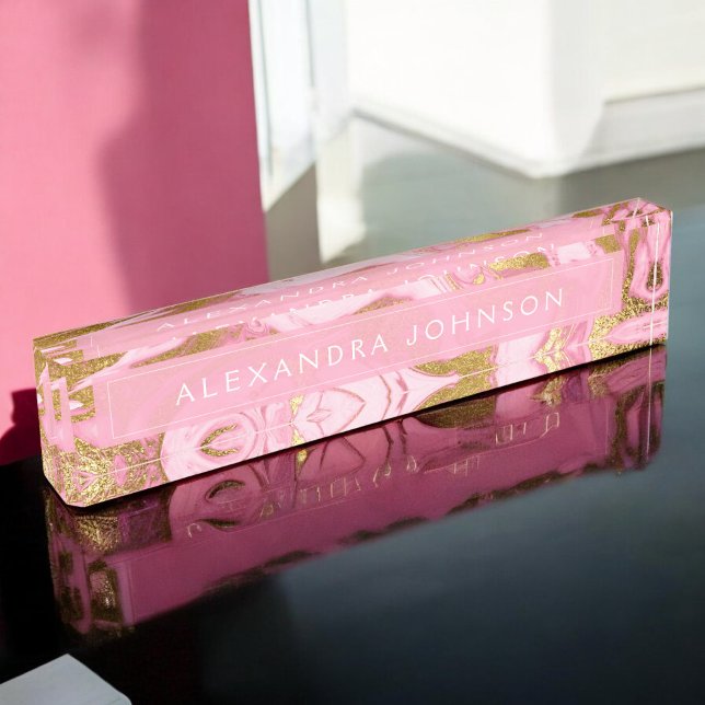 Porte-nom Marbre moderne rose, blanc et or (Créateur téléchargé)
