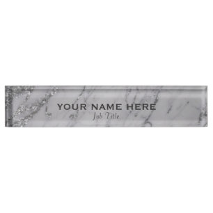 Porte-nom Marbre Pailleté Argent Paillettes Glam Personnalis