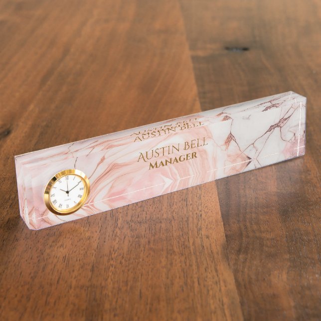 Porte-nom Marbre rose blanc et or personnalisé (Taille)
