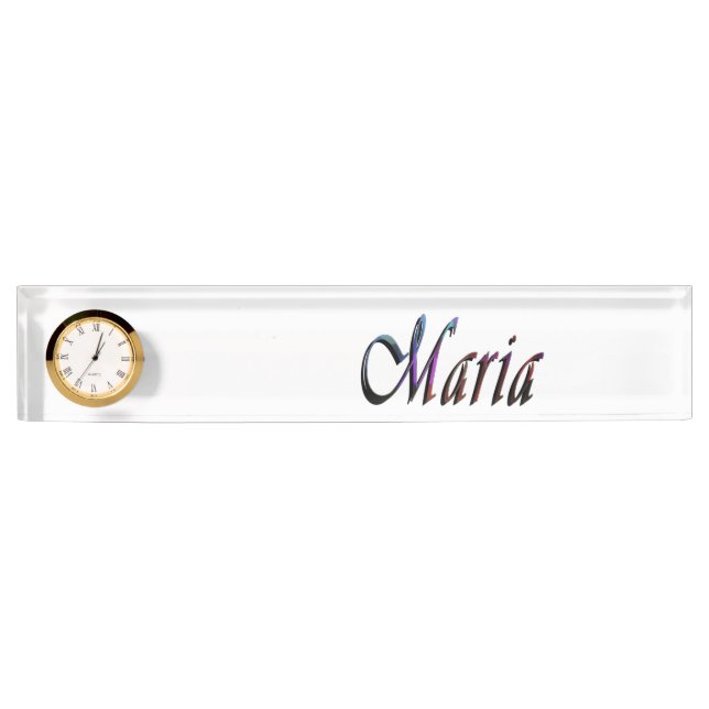 Porte-nom Maria, Nom, Logo, Plaque De Bureau Avec Horloge. (Devant)