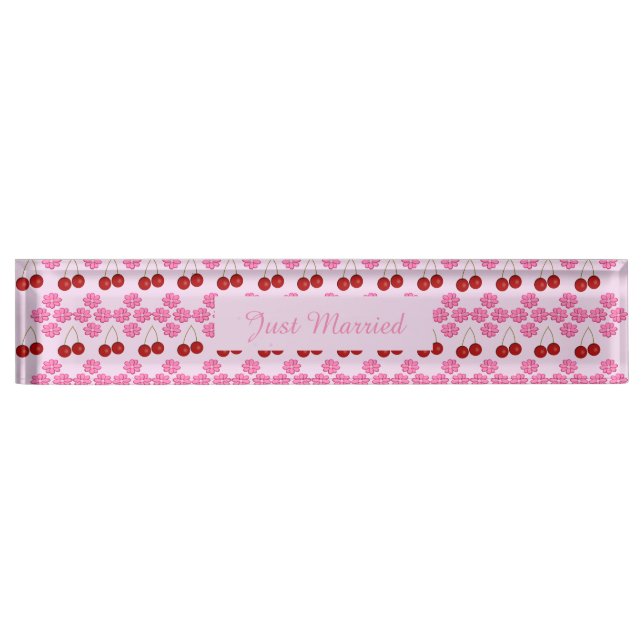 Porte-nom Mariage rose Printemps Cerisiers en fleurs et ceri (Devant)