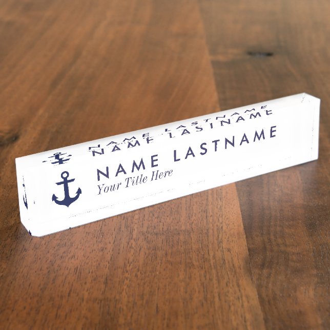 Porte-nom Marine Ancre Bleue Blanc Personnalisé Bureau Numér (Taille)