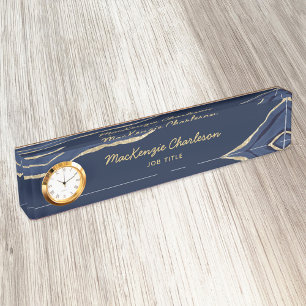 Porte-nom Marine Blue Marble Agate Gold Parties scintillant