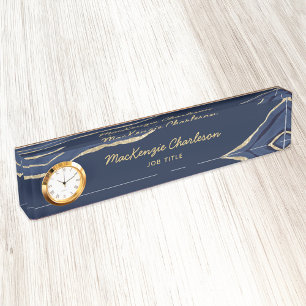Porte-nom Marine Blue Marble Agate Gold Parties scintillant