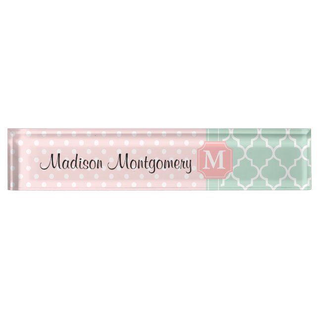 Porte-nom Marocain rose de pois de la menthe | | décoré d'un (Devant)