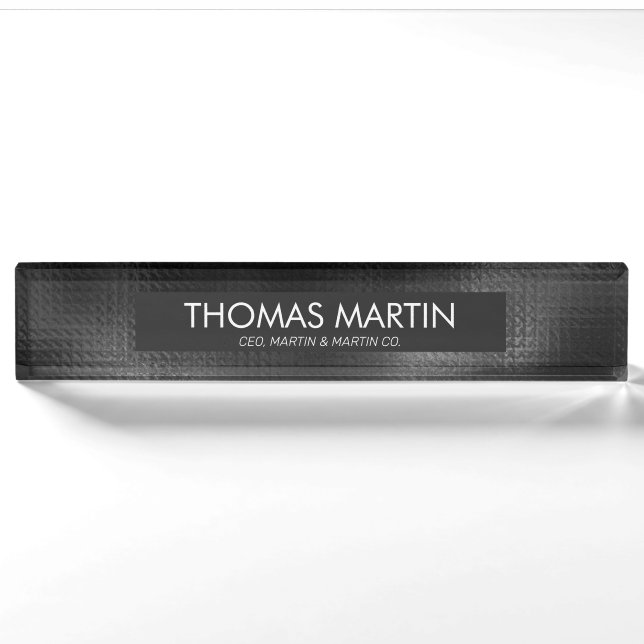 Porte-nom Masculine Black Leather Office Desk Name (Devant)