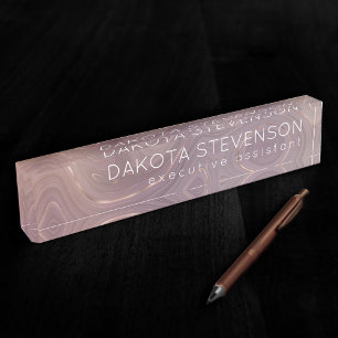 Porte-nom Mauve Strata Dusty Rose et Rose Gold Agate