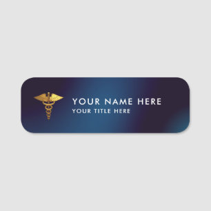 Porte-nom Médecin élégant Navy Gold Caducée