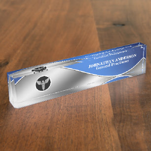Porte-nom Médecin Médicale santé argent caducs bleu