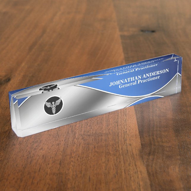 Porte-nom Médecin Médicale santé argent caducs bleu (Taille)