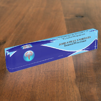 Porte-nom Médecin Médicale santé rouge caduceus marine blanc