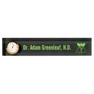 Porte-nom Médecine douce vert-foncé Deskplate de caducée