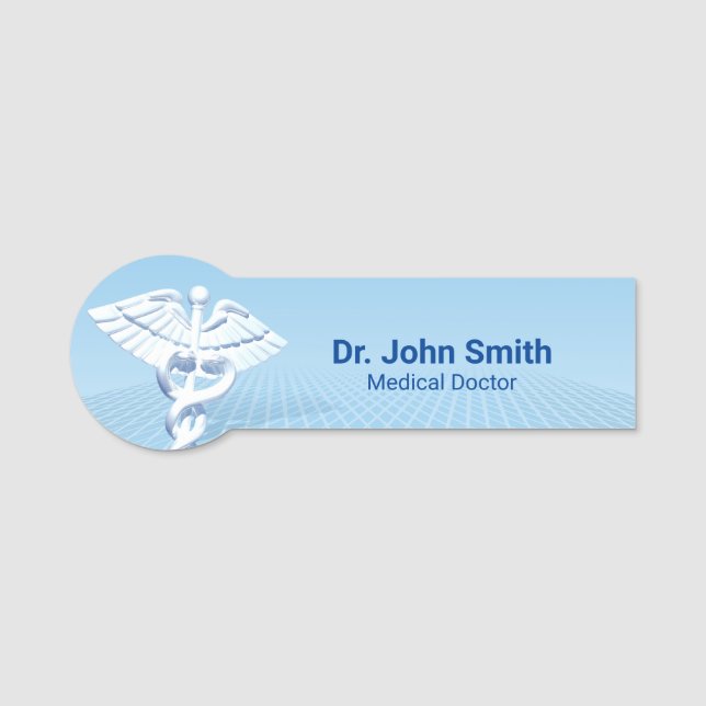 Porte-nom Médicale blanc 3D Caduceus Blue Design (Devant)